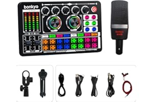 BONKYO Audio Mixer Podcast Equipment Bundle with Live Sound Card Set and 3.5mm Microphone, All-in-One Podcast Production Studio, DJ Mixer for Live Streaming/Podcasting/Gaming, Professional Studio Equipment
