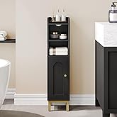 Hzuaneri Bathroom Storage Cabinet, Small Corner Floor Cabinet with Door and Shelves, Narrow Toilet Paper Holder, Bathroom Organizer with Adjustable Shelf, for Small Spaces, Black BC08206X