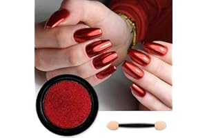 FURIMUK Red Chrome Nail Powder Mirror Effect Aurora Magic Metallic Glitter for Nails Art Design 3D Holographic Red Pigment Dust Decorations