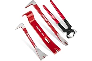 TOOLEAGUE 4 Pcs Pry Bar Set, 12" & 8" Cats Paw Nail Puller,10" Flat Claw Pry Bar,8-inch End Cutting Plier,Utility Wonder Crowbar,Woodworking Tools for Prying, Scraping, Lifting, Pulling