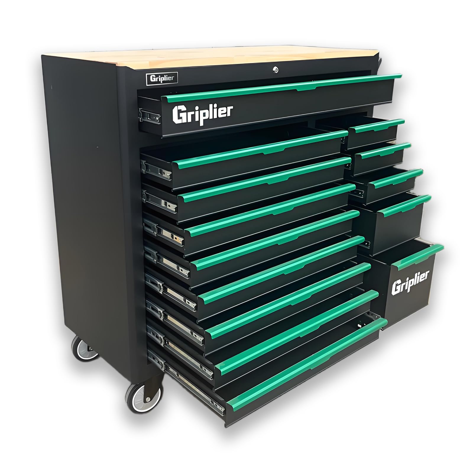 Photo 1 of ***FACTORY SEALED***Griplier 14-Drawers Rolling Tool Chest with Wood Workbench,Brake Casters,Lock & Key,Heavy-Duty Steel Tool Cabinet Storage, for Home,Garbge or Workshop Use (14 Drawers)