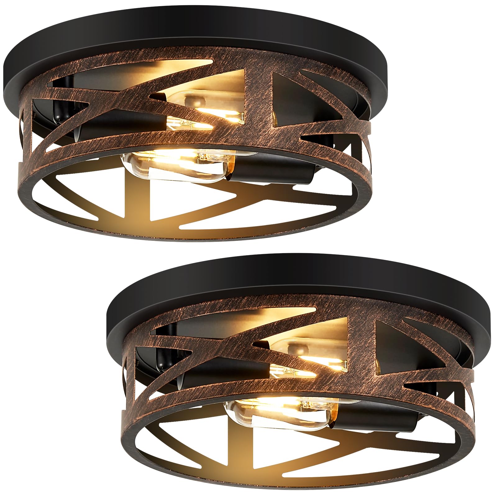 Photo 1 of SKEJAO Flush Mount Ceiling Light Fixture,Vintage Metal Black 2-Light Hallway Light Fixtures Ceiling,Rustic Retro Light Fixtures Ceiling Mount for Farmhouse,Kitchen,Hall (2 Pack)