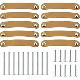 MOOTVGOO 10 Pack Leather Drawer Pulls, 6.49", Light Brown | Soft Leather Cabinet Pull Handles for Drawer Dresser Cabinet Wardrobe Door, Include Long and Short Screws