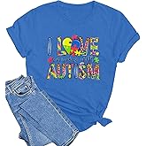 Autism Awareness Shirt Women Autism Shirts Autism Support Tops in April Blue Autism Mom Clothes Special Education Tees