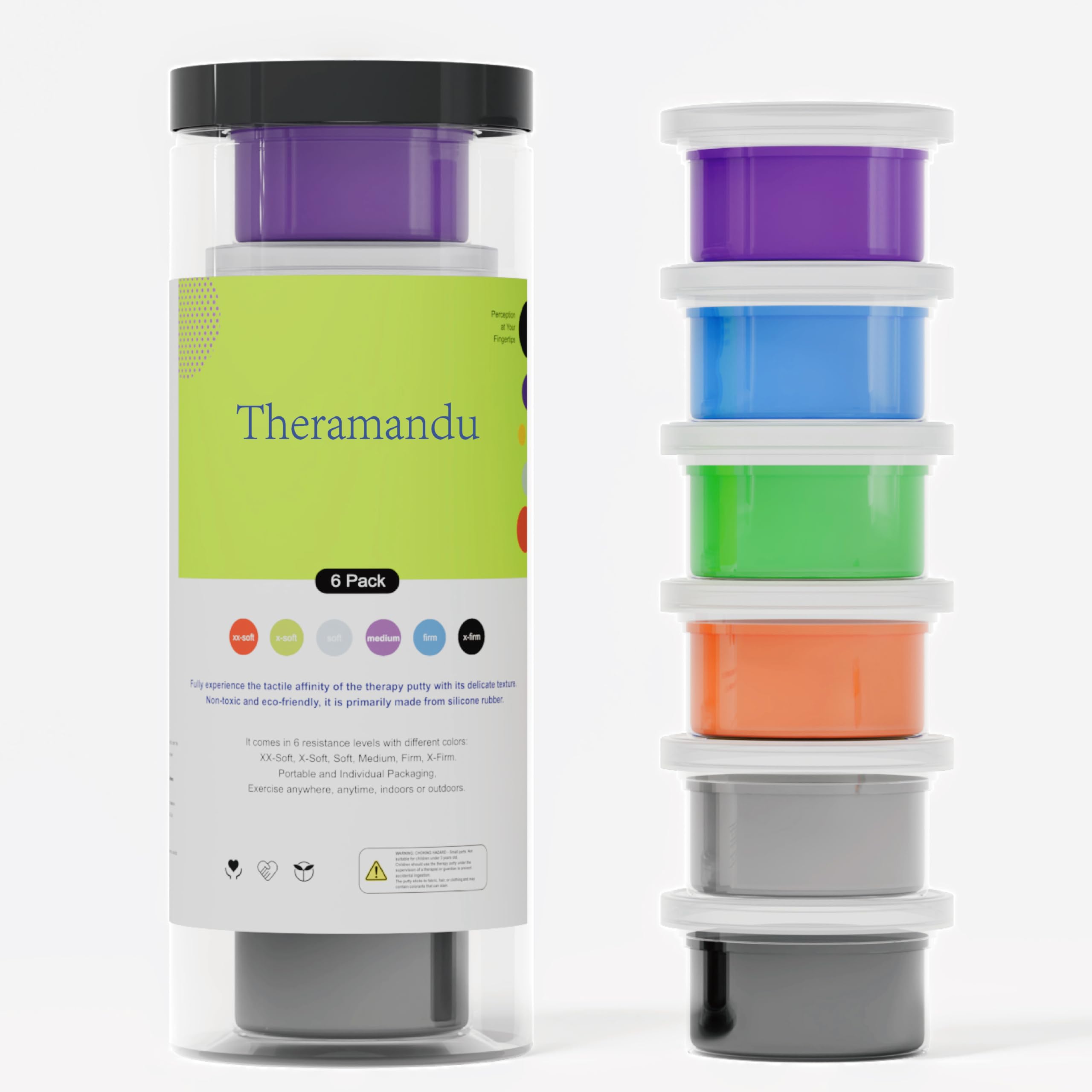 Photo 1 of 6 Pack Theramandu Therapy Putty Kit, Hand Strengthening and Sensory Therapy Putty for Exercise & Stress Relief, Therapy Putty for Kids and Adults, 6 Different Resistances, 3 Ounces of Each Putty