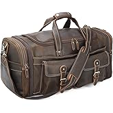 Polare 23" Expandable to 29'' Duffel Retro Thick Full Grain Cowhide Leather Gym Weekender Overnight Luggage Bag For Men