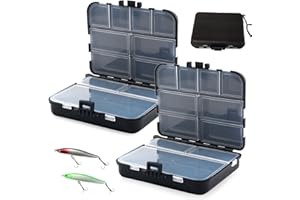 Fishing Tackle Box, 2 Pcs Waterproof Plastic Tackle Boxes for Fishing with 12 Compartments and Hand Rope Small Tackles Box Or