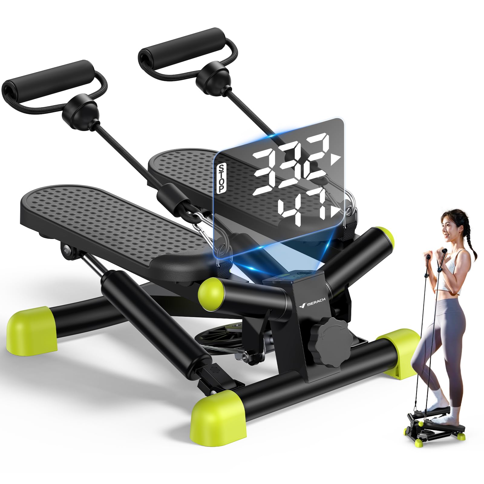 MERACH (メリック) ステッパー バンド付き 上下運動とひねり運動 静音 室内 強度調節 有酸素運動 足踏みステッパー 油圧駆動 LCDディスプレイ 健康ステッパー 耐荷重110kg コンパクト 省スペース 全身トレーニング 足踏み健康器具 ダイエット器具 脂肪燃焼 宅トレ エクササイズバンド付き商品画像