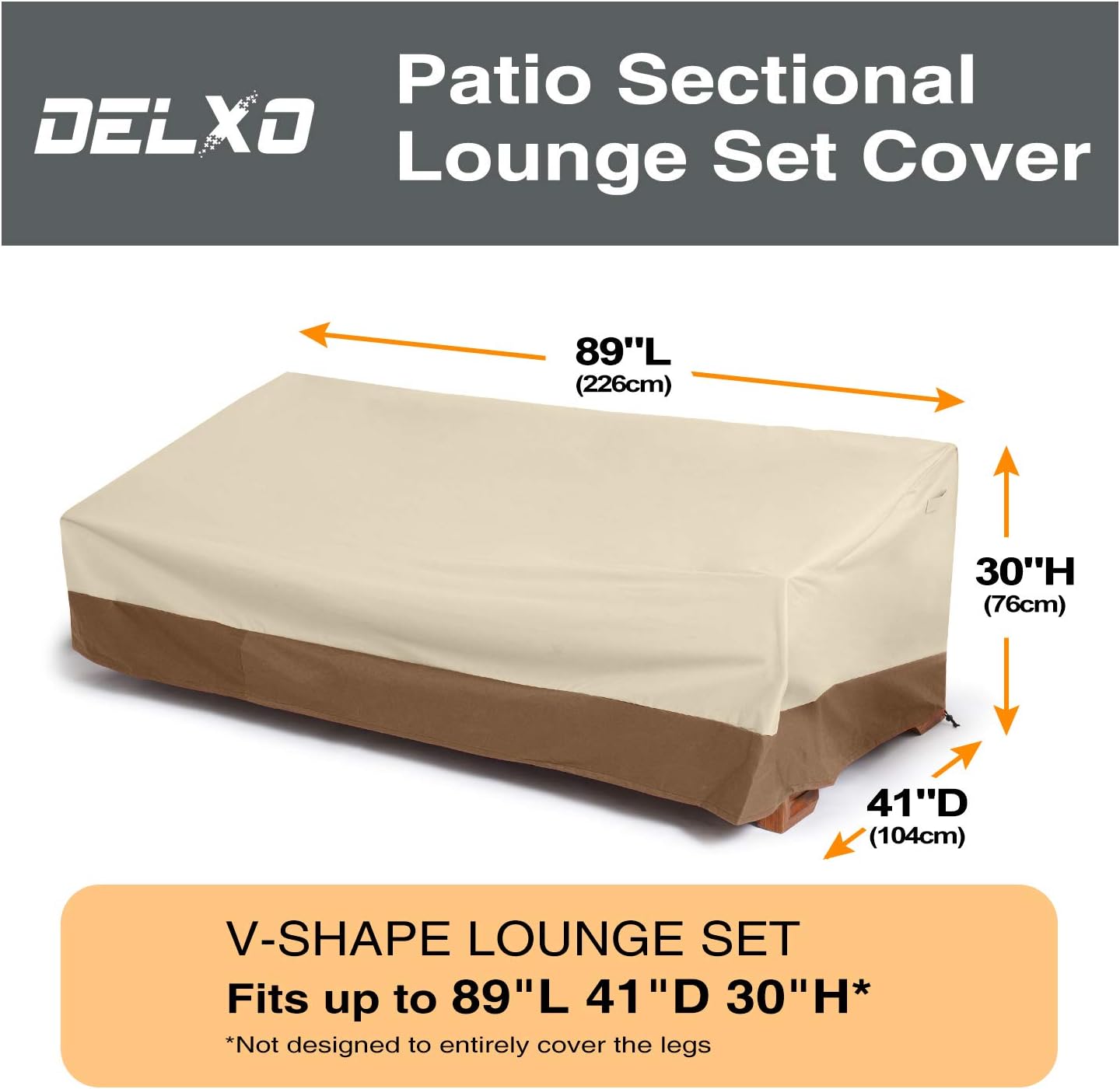 Delxo Patio Sofa Cover 3 Seater Waterproof Outdoor Sofa Cover Anti-UV Patio Furniture Sofa Cover with Elastic Hem and Padded Handles, Air Vents, Beige : Garden & Outdoor