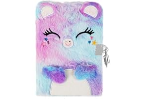 BREENHILL Cat Diary for Girls with Lock and Keys, Plush Diary Secret Diary, Writing Journal Lined Pages Notebook