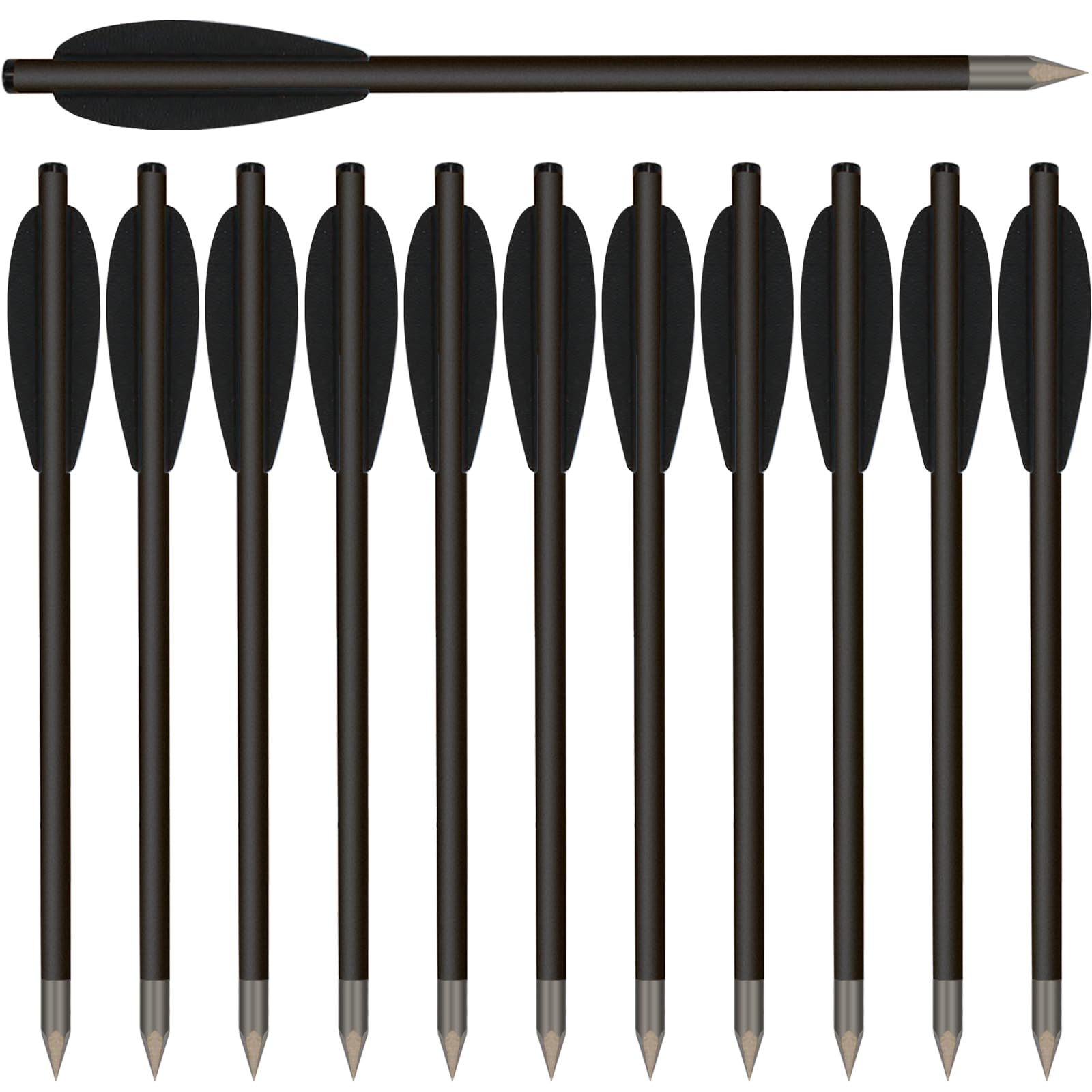 HUNTSPM 6.3" Carbon Crossbow Bolts Arrows with Sharp Steel Tips for 50-80lbs Pistol Crossbow Precision Target,Great for Practicing Shooting Target, Small Hunting (12pcs black)