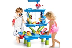 WATUDOU 4-Tier Sand and Water Table for Kids, Outdoor Splash and Play Activity Set for Boys and Girls Ages 3 4 5 6 7 8 Years, Summer Beach & Poolside Sensory Toys for Fun Water Play