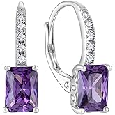 FJ Princess Cut Dangle Drop Earrings 925 Sterling Silver Leverback Square Solitaire Earrings Birthstone Jewelry for Women