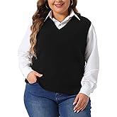 Agnes Orinda Plus Size Sweater Vest for Women V Neck Knit Vests Solid Classic Sleeveless Pullover Sweaters Tops