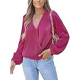 CUPSHE V Neck Wrap Velvet Tops Dressy Causal Long Sleeve Business Work Blouses Loose Fit Shirts Vacation Outfits