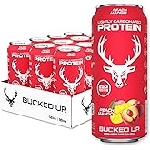 Bucked Up Lightly Carbonated Protein Soda | 25g Whey Isolate - Zero Sugar, Low Calorie, Caffeine Free, Clean Drink | Sparkling Protein Soda - 12 Pack, 16 oz Cans (Peach Mango)