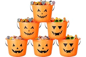 CABILOCK Halloween Pumpkin Trick or Treat Buckets with Handle 6 Pcs Portable Plastic Candy Pumpkin Pails Holder Party Decor Favors for Kids