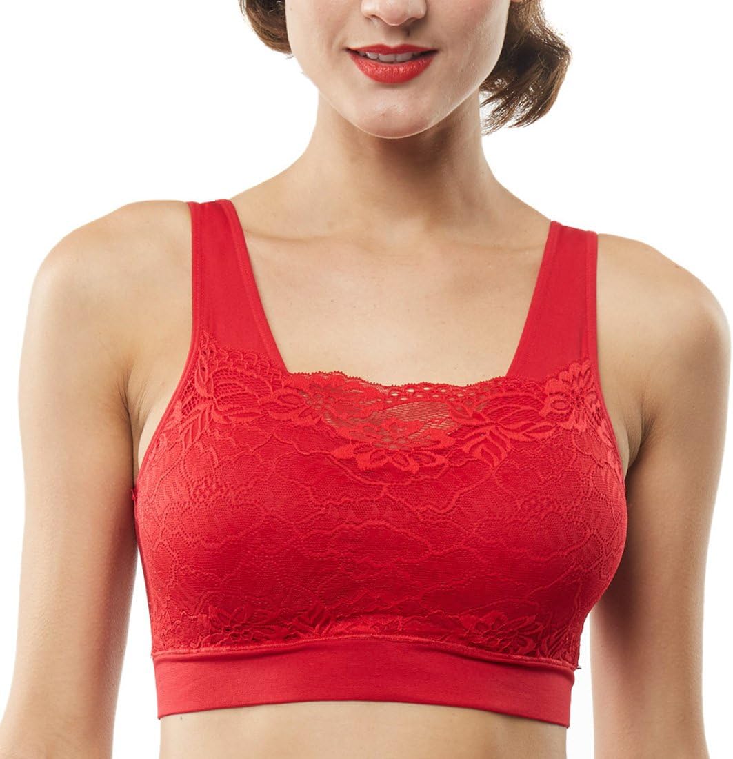 Women's Seamless Lace Overlay Bralette Wire-Free Sports Bra