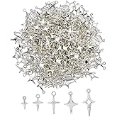 SUPERFINDINGS 200Pcs 5 Styles Silver Star Charm North Star Charm Tibetan Style Alloy Pendants Bulk Hollow Point Star Pendant for DIY Craft Necklace Bracelet Pendant Keychain Holiday Gift
