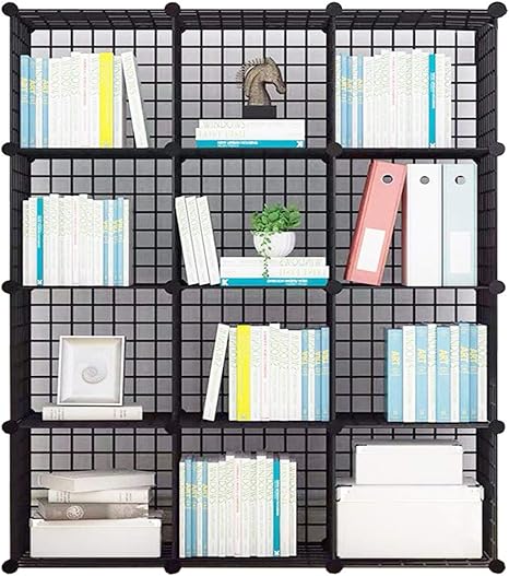 Amazon 本棚 大容量 収納棚 整理棚 ワイヤー収納ラック 簡単な組み立て 衣類収納ボックス 便利な ワードローブ 黑 12 ボックス 本棚 オンライン通販