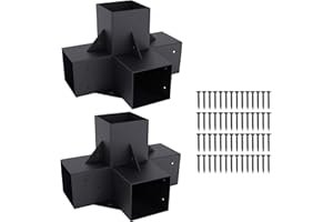 Neorexon Pergola Bracket Kit Elevated Wood Stand Kit Woodwork 4" x 4" (Actual 3.5" x 3.5"), Solid Steel Wooden Gazebo Kit for Outdoor, DIY Pergola Hardware Kit 2PCS 4-Way Right Angle Corner Bracket