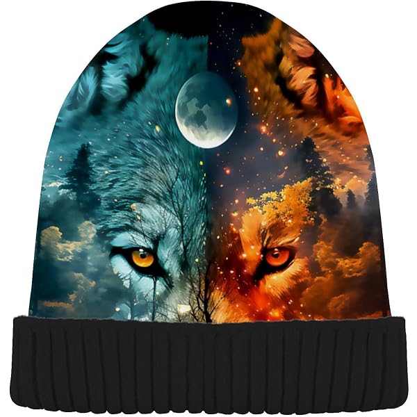 Reversible Polar Wolf Aurora Beanie Hat For Men & Women - Double-Layer Knit Skull Cap, Warm Winter Hat (Medium-Large) - View #6