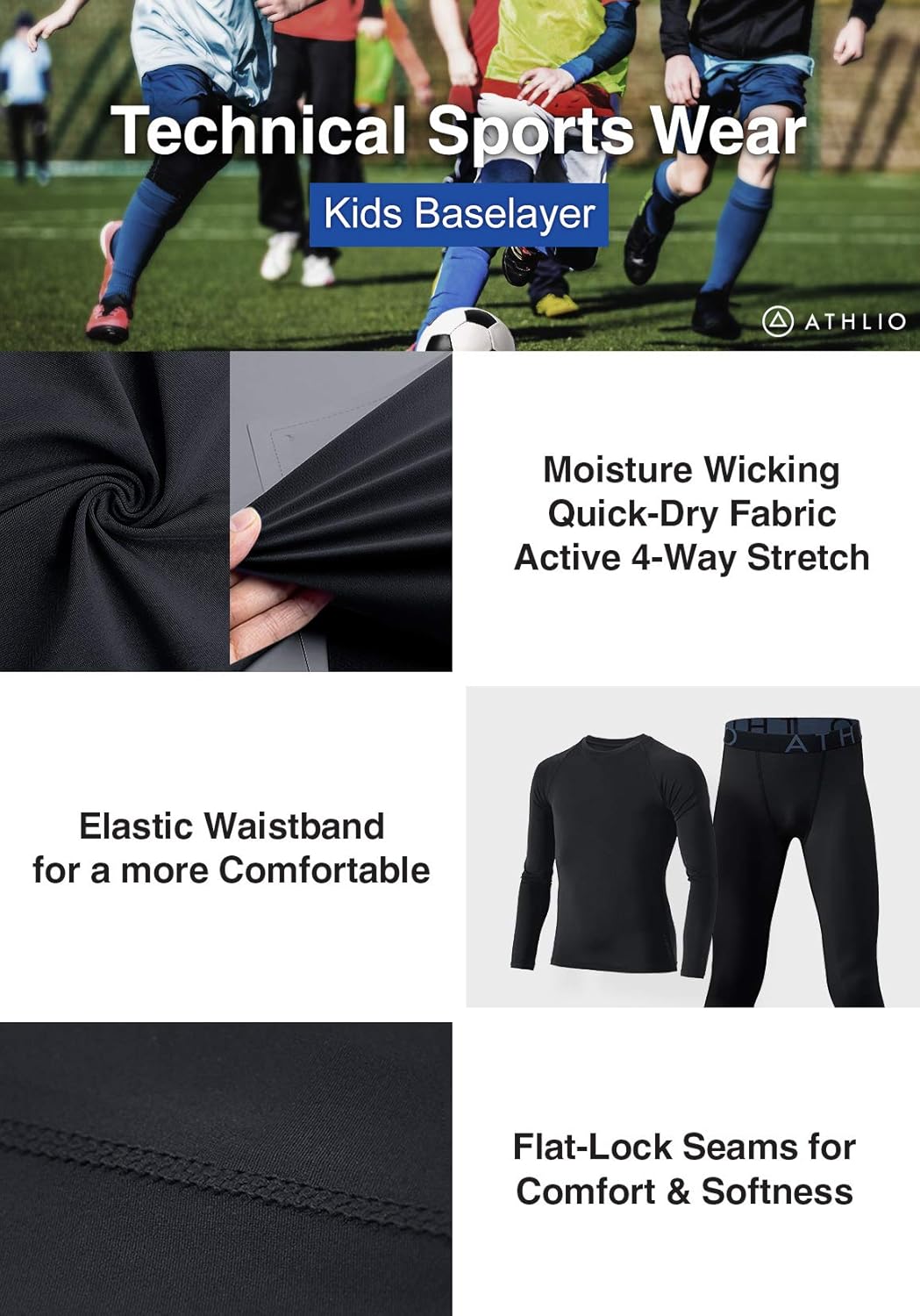 ATHLIO Kid's Compression Running Baselayer Cool Dry Sports Top & Bottom Set: Sports & Outdoors