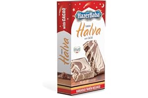 HAZERBABA Hazer Baba Turkish Halva with Cacao, Traditional Tahini Sesame Halwa Snack, Gourmet Dessert Halvah, Gelatine Free, Helva Sweet, Small Gift Box, Halal, 8.8oz (250g)