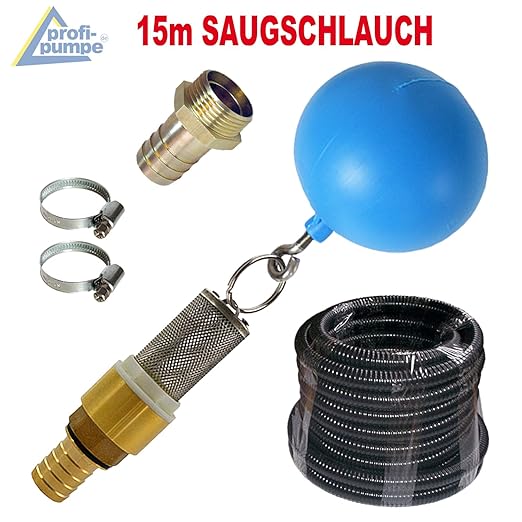 SAUGSCHLAUCH SET für HAUSWASSERWERK KREISELPUMPE JETPUMPE SCHWIMMENDE ENTNAHME Ansaug-Set 3 mit 15m Saug-/Druckschlauch Rücks