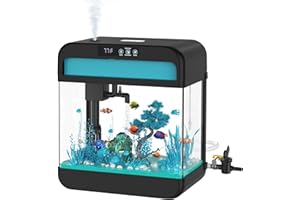 WILODY Small Fish Tank Aquarium 2.2 Gallon Glass Fish Tank Starter Kits with Silent Filter Pump, LED Light, humidifier and Betta Fish Tank
