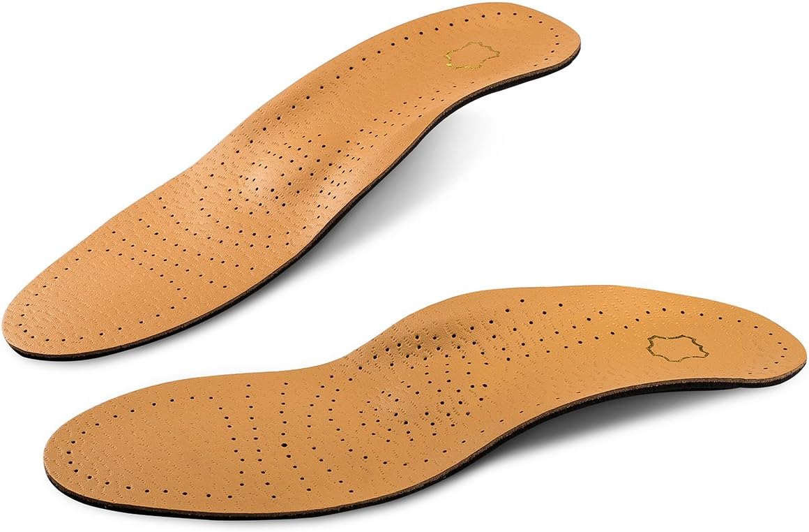 Leather Orthotic Insoles for Flat Feet Fight Against Plantar Fasciitis,Relieve Feet Pain,Heel Pain and Pronation (43-44 | Women 10-10.5 Men 9-9.5)
