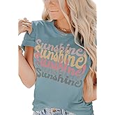 INFITTY Womens Funny Letters Print T Shirts Short Sleeve Shirts Cute Sunshine Graphic Tees Summer Casual Loose Tops