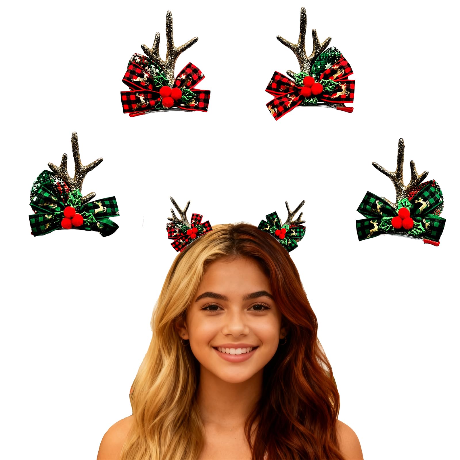 Photo 1 of 2 Pairs Christmas Reindeer Hair Clips, Gold Reindeer Antler Hair Accessories, Xmas Hair Barrettes for Girls, Xmas Hair Accessories for Christmas Party