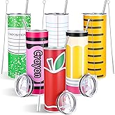 Skylety 6 Pcs Christmas Tumblers Gifts 20 oz Christmas Tumbler Cup Preschool Classroom Gifts Stainless Steel Skinny Cup with Lids Straws Brushes for Teacher Xmas Party Favors