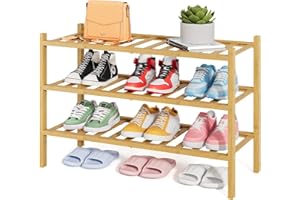 Kitsure Bamboo Wooden Shoe Rack for Closet - Stackable Shoe Organizer with Modular Structure, Space-Saving Shoe Shelf for Entryway, Living Room, Bedroom, 26.8" x 11" x 18.9", Natural