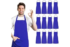 AVALON KITCHEN Adjustable Bib Apron 100% Polyester Kitchen Aprons Waterdrop Resistant Aprons with Adjustable Strap, Pockets & Long Ties