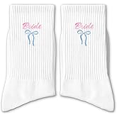 FUQWZ Embroidered Bow Bride Socks - Wedding Day Crew Socks