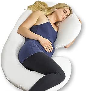 Full Body Pregnancy Pillow &ndash; Extra Soft Support Cushion for Maternity Nursing and Back Pain Relief - 100% Cotton Washable Cover (C Shaped)