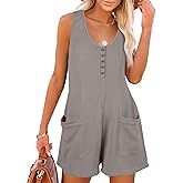 Caramitty Rompers for Women Sleeveless Jumpsuits for Women Button Down Waffle Summer Shorts Vacation Outfits for Women