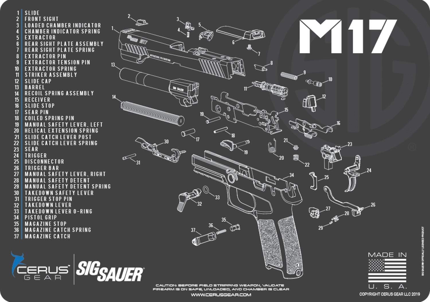 EDOG SIG M17 Cerus Gear Schematic (Exploded View) Heavy Duty Pistol Cleaning 12x17 Padded Gun-Work Surface Protector Mat Solvent & Oil Resistant