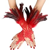UQJE 2PCS Women's Lace Feather Long Gloves Gothic Mesh Cuff Wedding Halloween Party