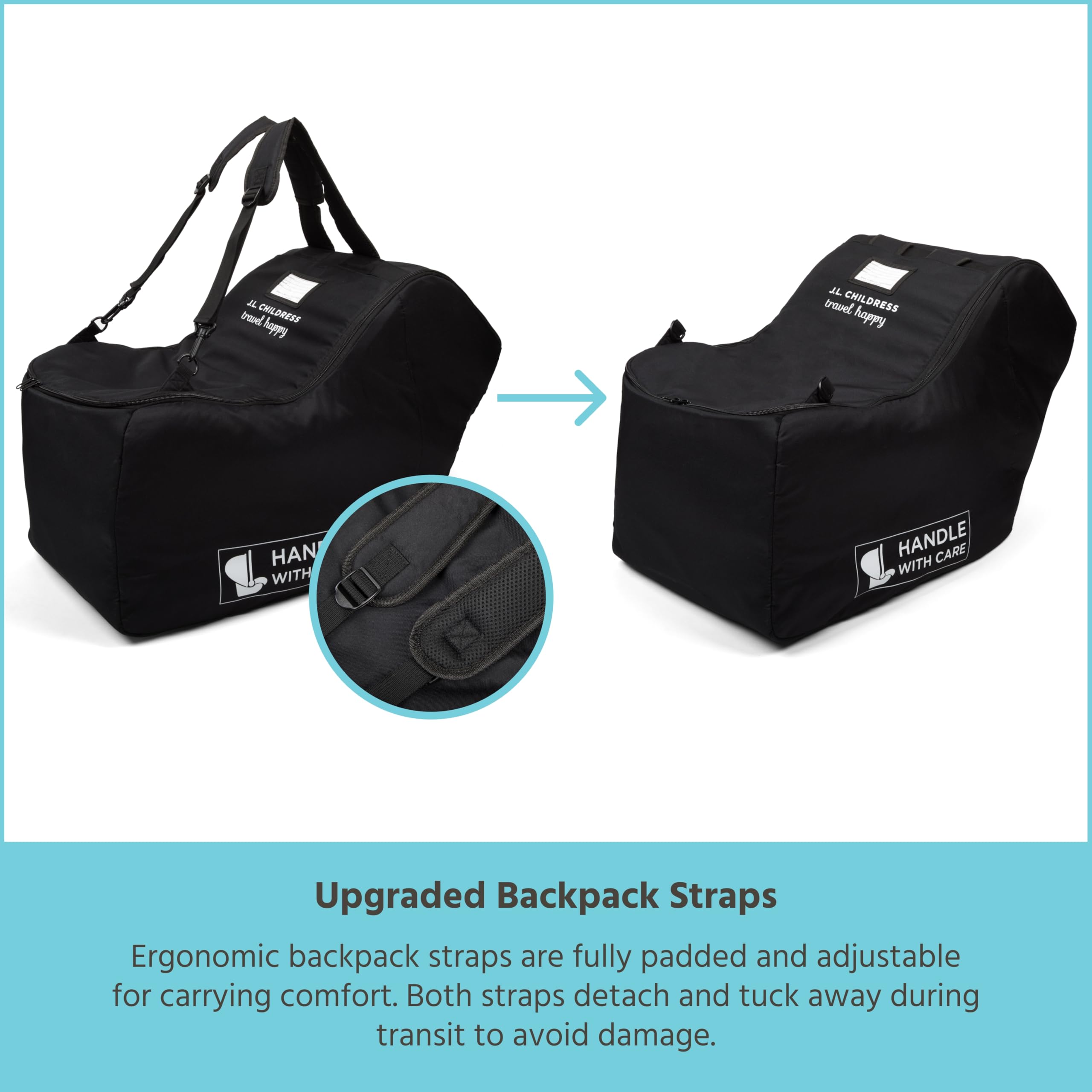 J.L. Childress Padded Infant Car Seat Bag - Travel Bag for Airplane, Fits Most Baby & Infant Car Seats, Compatible with UPPAbaby, Nuna, & Chicco, Airport Accessories, AirTag Compatible- Premier, Black