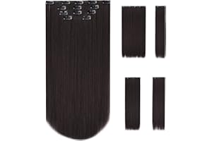 Dark Brown Hair Extension Clip Hair Extensions 22" 5.6 Oz Synthetic Brown Straight Hair Pieces for Women Cheap Halloween gift