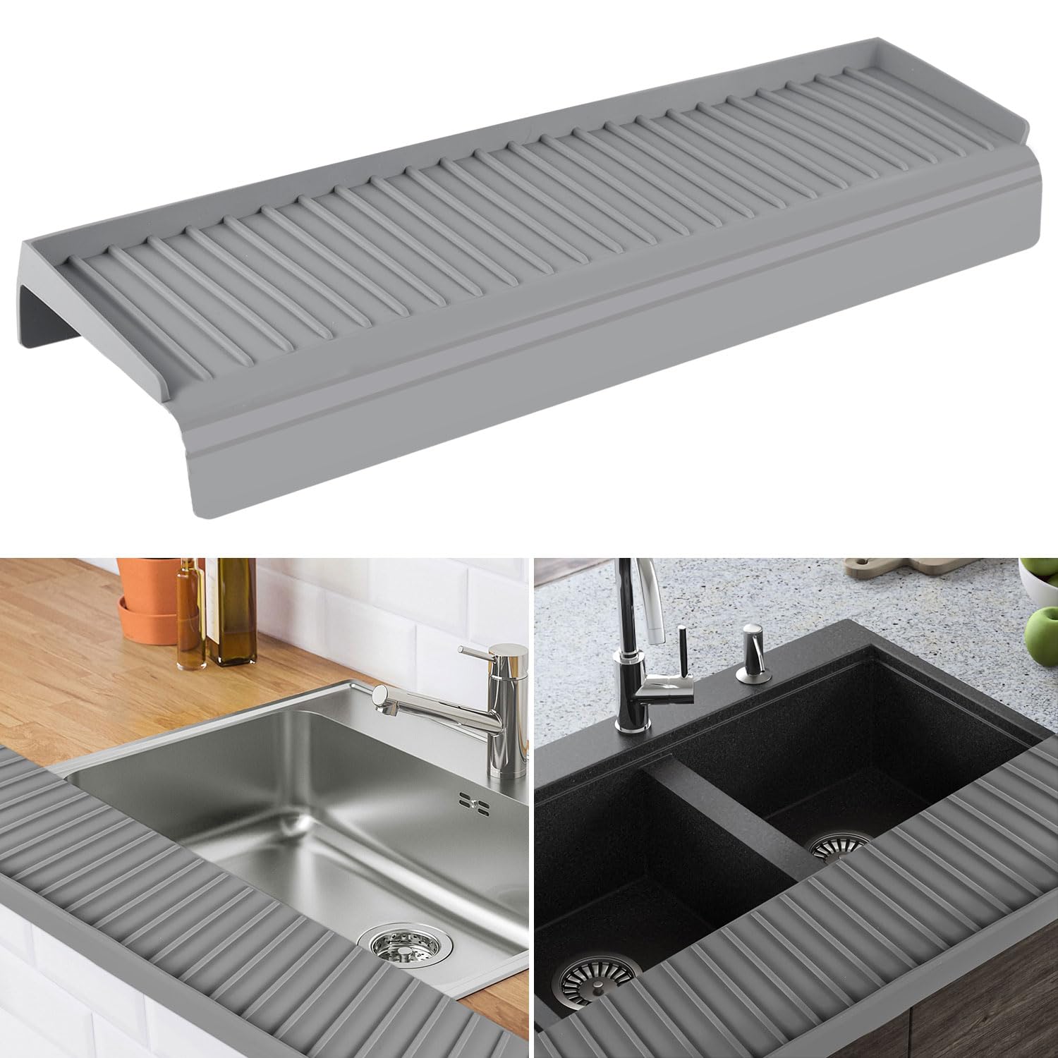 Silicone Edge Protector for Sinks, 20x4.13x1.97in Gray Sink Mat Edge Guard Can be Cut - Bathtub & Kitchen Use