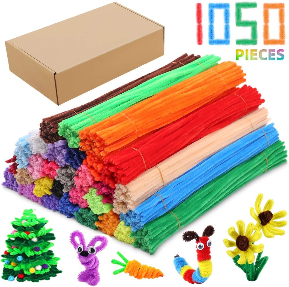 Pipe Cleaners Chenille Stems 1050 Pieces 30 Assorted Colors for Craft Arts Creative DIY Projects Decorations, 6mm x 12inch Fuzzy Colored Chenille Stem Sticks Set Craft Supplies for Kids and Adults