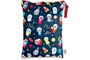 FLOCK THREE Washable and Reusable Wet Bag Diaper Bag Water Resistant Swimming Bag Pouch, Yoga Gym Bag, 12.6'' x 16.5''