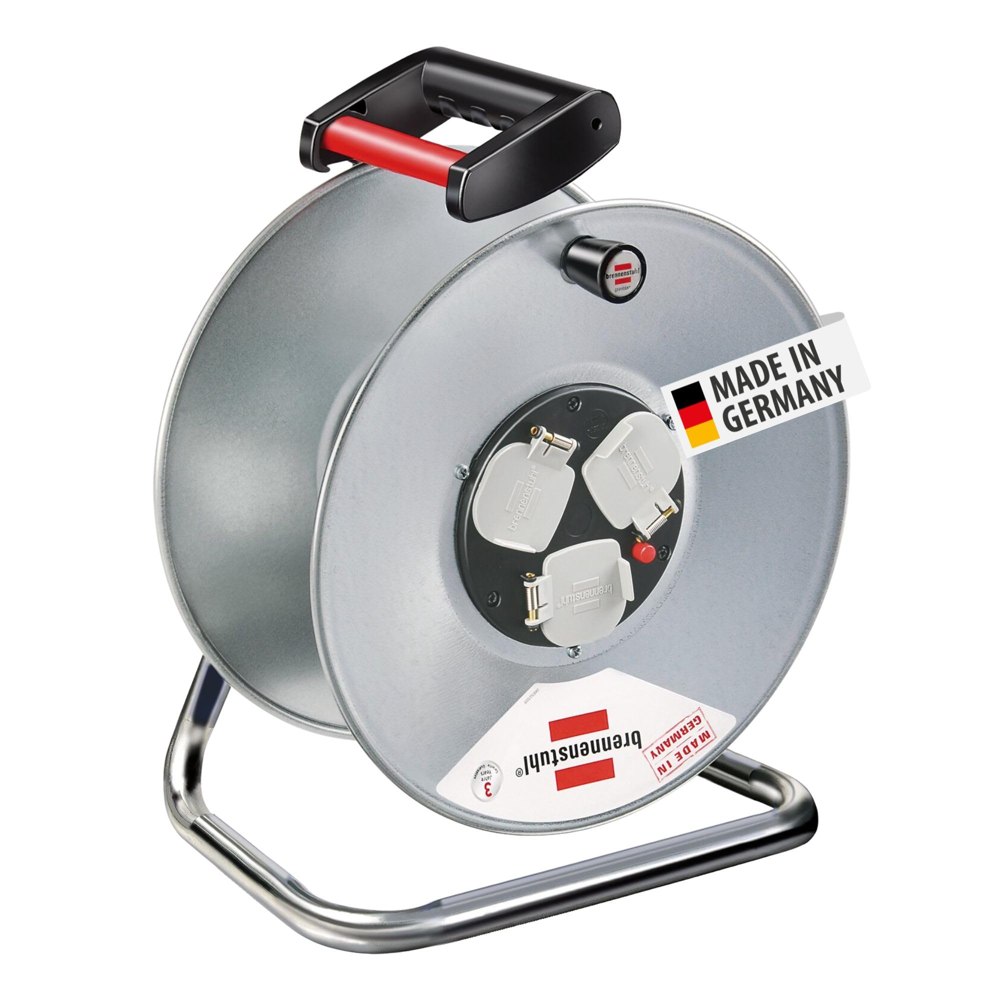 Brennenstuhl Garant 3-way socket cable reel without extension cable (rust-proof), empty reel with ergonomic handle