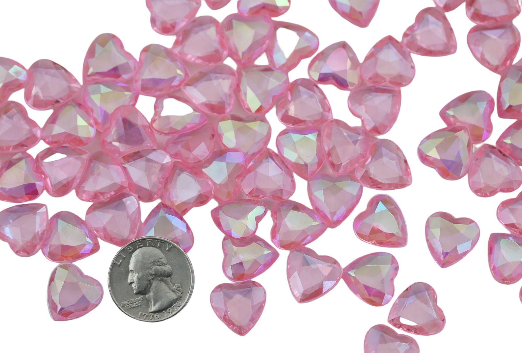 Allstarco 100PCS 16mm Pink Heart Decorating Gems AB Coating For Table Scatter Wedding Decorations Vase Fillers