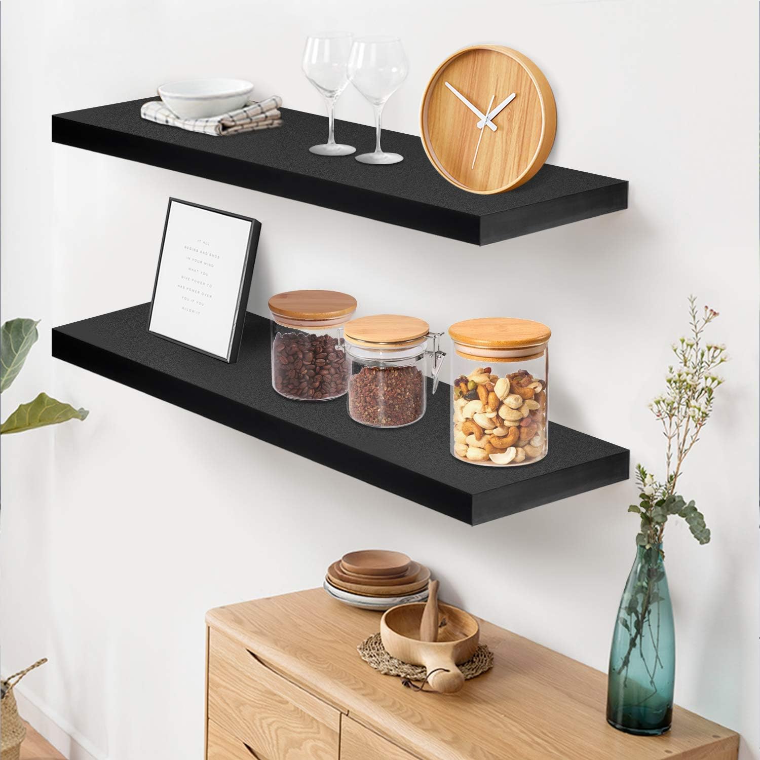 STOREMIC Floating Shelves Black Shelves 60cm, Set of 2 Shelves Easy to Install - Image 3