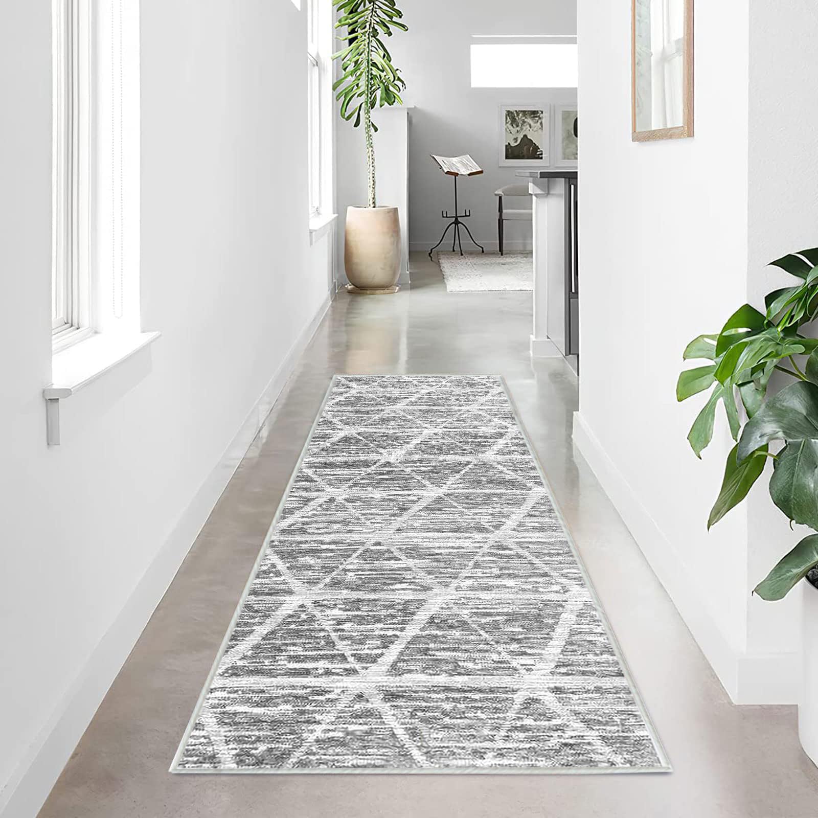 Tinyboy-hbq Carpet Runners for Hallways Non Slip Washable Runner Rugs Long Soft Kitchen runner Grey Hallway Hall Runners for Bedroom Hallways Living Room Kitchen (Ivory/Grey, 60 x 180 cm)